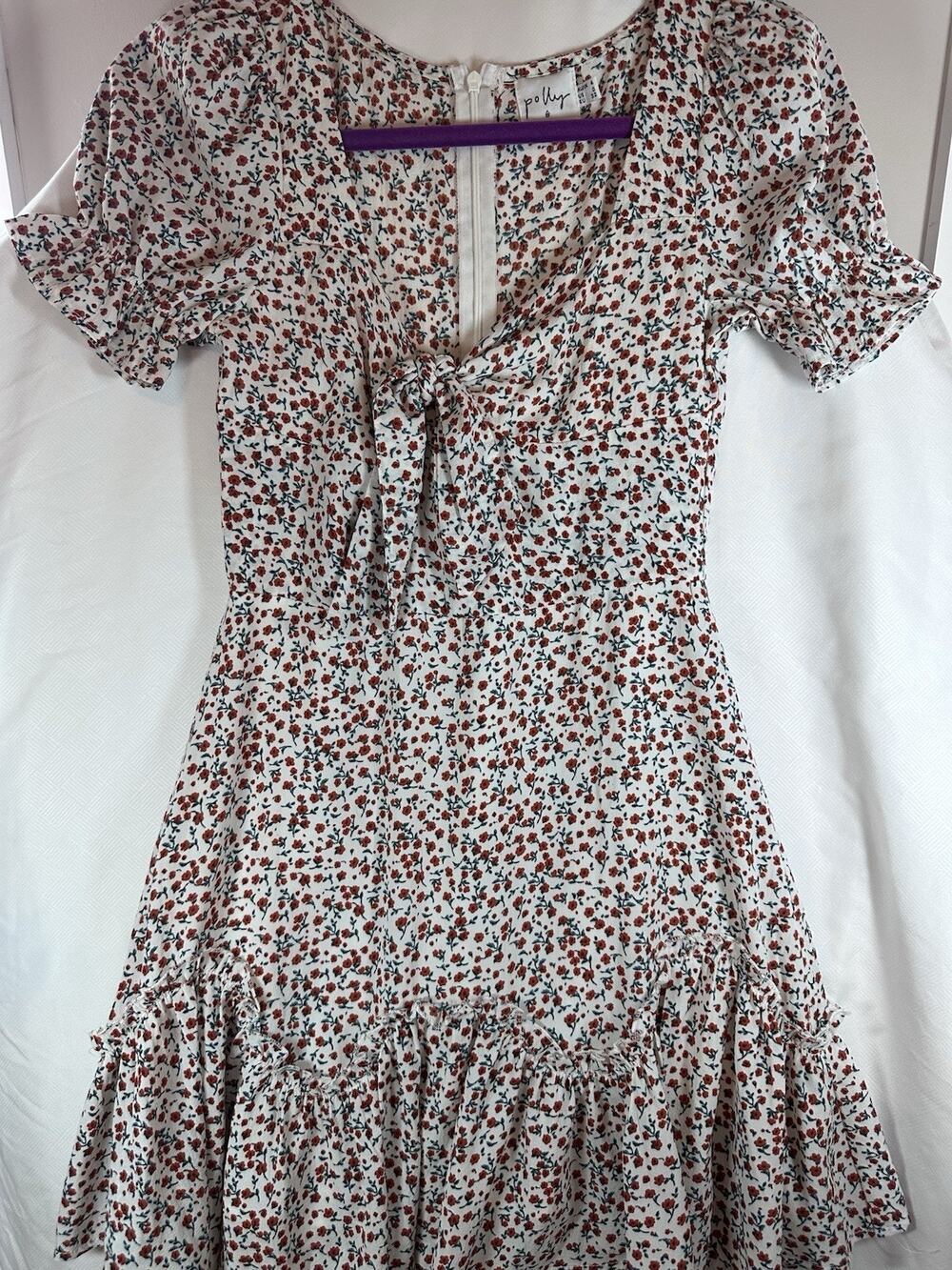 Oh Polly Floral Mini Dress US 0 AU 4 Puff Sleeve Tie Front Ruffle Cottagecore